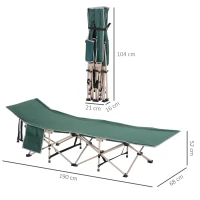 Outsunny Single Person Camping Bed Folding Cot Outdoor Patio Portable Military Sleeping Bed Travel Guest Leisure Fishing with Side Pocket and Carry Bag - Green(m-3)