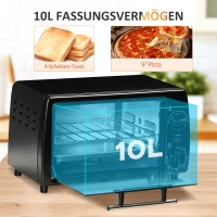 HOMCOM Mini-Piekarnik Toster, 1 Blacha do Pieczenia, 1 Ruszt Grillowy, Funkcja Timera, 36,5 cm x 26 cm x 22 cm, Czarny(m-4)