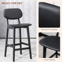 HOMCOM Set of Two Wooden Classic Bar Stools, with Faux Leather Seats - Black(m-5)