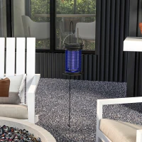 Outsunny Lâmpada Mata Mosquitos Elétrica 2 em 1 5W com Luzes LED UV Recarregável Solar e USB Efeito 30 m² para Jardim Terraço Preto(m-7)