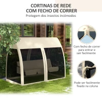 Outsunny Baloiço de Jardim de 3 Lugares Convertível em Cama com Rede Mosquiteira Estrutura de Metal Carga 300kg 240x140x197 cm Creme(m-5)