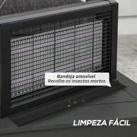 HOMCOM Lâmpada Anti-Mosquitos com Luz LED Mata Mosquitos Elétrico 8W Efetivo para 60 m² com Corrente para Interior Jardim Terraço Pátio 49x6x25 cm Preto(m-7)