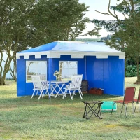 Outsunny 3 x 4 m Garden Gazebo Shelter Marquee Party Tent with 2 Sidewalls for Patio Yard Outdoor, Blue(m-9)