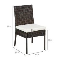 Outsunny Set of Four Armless Rattan Garden Chairs - Brown(m-3)