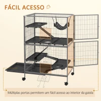 PawHut Gaiola para Roedores 80x52x128 cm Casa de 4 Alturas com Rampas Suspensa Rede Bandeja Removível Rodas Cinza Prateado(m-7)