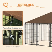 PawHut Parque para Cães com Toldo com Suporte Giratório para Comida 2 Tigelas Incluídas 211x141x151 cm Preto e Marrom(m-7)