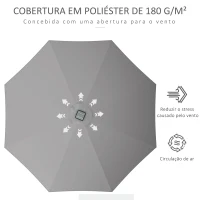Outsunny Chapéu de Sol de Jardim Ø265x240 cm com Luzes LED Solares Manivela e Impermeável para Piscina Pátio Cinza Claro(m-5)