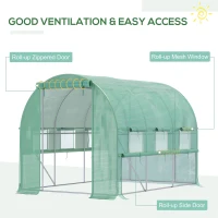 Outsunny Walk-in Polytunnel Greenhouse Green House with Roll-up Sidewalls, UV-resistant PE Cover, 3 x 2 x 2m, Green(m-4)