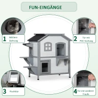 PawHut Dom dla Kota Budka dla Kota Jaskinia, 2 piętra, wodoodporny, 78,1 cm x 55,2 cm x 90,8 cm, Biały + Szary(m-5)