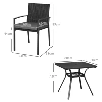 Outsunny Five-Piece Garden Dining Set, with Rattan Seat Chairs and Cushions - Black(m-3)