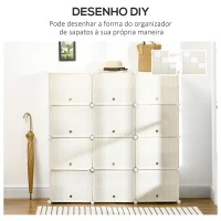 HOMCOM Armário Modular de Plástico Armário com 12 Cubos Organizadores de Sapatos Roupas Brinquedos 125x32x125cm Branco e Natural(m-6)