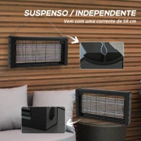 HOMCOM Lâmpada Anti-Mosquitos com Luz LED Mata Mosquitos Elétrico 8W Efetivo para 60 m² com Corrente para Interior Jardim Terraço Pátio 49x6x25 cm Preto(m-6)