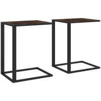 HOMCOM C-Shaped Side Table, Sofa End Table with Metal Frame, Accent Couch Table for Living room, Bedroom, Set of 2, Brown and Black(m-11)