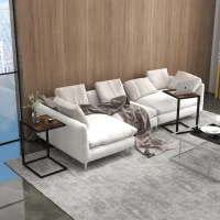 HOMCOM C-Shaped Side Table, Sofa End Table with Metal Frame, Accent Couch Table for Living room, Bedroom, Set of 2, Brown and Black(m-2)