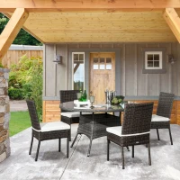 Outsunny Set of Four Armless Rattan Garden Chairs - Brown(m-2)