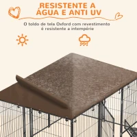 PawHut Parque para Cães com Toldo com Suporte Giratório para Comida 2 Tigelas Incluídas 211x141x151 cm Preto e Marrom(m-5)