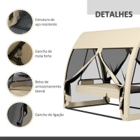 Outsunny Baloiço de Jardim de 3 Lugares Convertível em Cama com Rede Mosquiteira Estrutura de Metal Carga 300kg 240x140x197 cm Creme(m-7)
