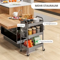 HOMCOM Keukenwagen met 3 planken, 4 wielen, 53,5 cm x 30,5 cm x 75 cm, Grijs(m-4)