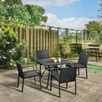 Outsunny Five-Piece Garden Dining Set, with Rattan Seat Chairs and Cushions - Black(m-10)
