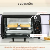 HOMCOM Mini-Piekarnik Toster, 1 Blacha do Pieczenia, 1 Ruszt Grillowy, Funkcja Timera, 36,5 cm x 26 cm x 22 cm, Czarny(m-6)