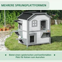 PawHut Dom dla Kota Budka dla Kota Jaskinia, 2 piętra, wodoodporny, 78,1 cm x 55,2 cm x 90,8 cm, Biały + Szary(m-7)