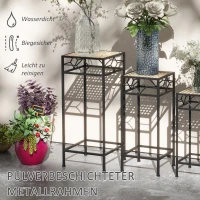 Outsunny Bloemenstandaard, set van 3, rond, stapelbaar, rotanlook, metalen poten, voor binnen en buiten, zwart/goud(m-6)