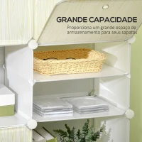 HOMCOM Armário Modular de Plástico Armário com 12 Cubos Organizadores de Sapatos Roupas Brinquedos 125x32x125cm Branco e Natural(m-5)