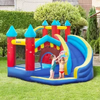 Outsunny Kids Bouncy Castle, with Slide, Pool, Trampoline, Climbing Wall, Blower(m-15)