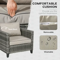 Outsunny 5-Piece Rattan Patio Furniture Set with Gas Fire Pit Table, Loveseat Sofa, Armchairs, Cushions, Pillows, Grey(m-7)