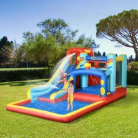 Outsunny 4 in 1 Bouncy Castle, with Slide, Pool, Trampoline, Climbing Wall, Blower - Multicoloured(m-2)
