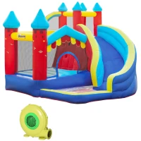 Outsunny Kids Bouncy Castle, with Slide, Pool, Trampoline, Climbing Wall, Blower(m-1)