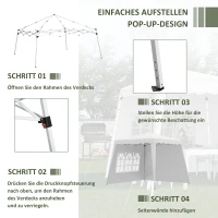 Outsunny Pawilon składany 2,4 x 2,4 m z boczną ścianą, regulowanym wysokościowo namiotem imprezowym z ochroną UV, namiotem składanym z torbą na ramię do ogrodu, balkonu, Oxford, stal, biały(m-5)