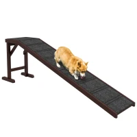 PawHut Pet Ramp for Dogs Cats  Non-Slip Carpet Top Platform - Brown & Grey(m-1)