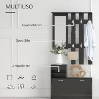 HOMCOM Mobile da Ingresso Appendiabiti con Scarpiera e Specchio, in Truciolato, 90x10x102 cm, Nero(m-4)