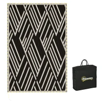 Outsunny Plastic Straw Reversible RV Outdoor Rug with LED String Light, 182 x 274cm, Black and Coffee(m-11)