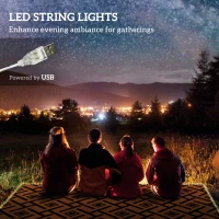 Outsunny Plastic Straw Reversible RV Outdoor Rug with LED String Light, 182 x 274cm, Brown and Black(m-4)