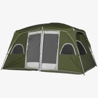 Outsunny Tenda de Campismo Familiar para 4-5 Pessoas com 2 Quartos 2 Bolsos e Janelas com Malha Impermeável 400x275x210 cm Verde(m-11)