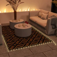 Outsunny Plastic Straw Reversible RV Outdoor Rug with LED String Light, 182 x 274cm, Brown and Black(m-2)