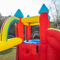 Outsunny Kids Bouncy Castle, with Slide, Pool, Trampoline, Climbing Wall, Blower(m-13)