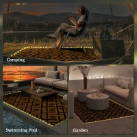 Outsunny Plastic Straw Reversible RV Outdoor Rug with LED String Light, 182 x 274cm, Brown and Black(m-6)