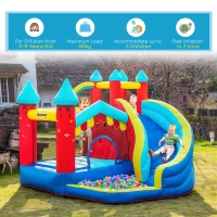 Outsunny Kids Bouncy Castle, with Slide, Pool, Trampoline, Climbing Wall, Blower(m-5)