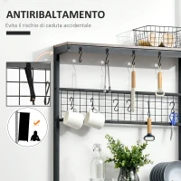 HOMCOM Mobile Cucina a 4 Livelli con Griglia e Ganci Portaoggetti, in Acciaio e Truciolato, 84.4x40x170 cm(m-6)