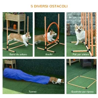 PawHut Attrezzi Agility Dog Set Completo Percorso Agility Dog con 5 Pezzi Slalom, Ostacolo e Tunnel, Arancione(m-4)