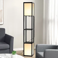 HOMCOM Modern Shelf Floor Lamp with Dual Ambient Light, Standing Lamp Living Room, Bedroom, 156cm, Black(m-9)