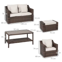 Outsunny Salotto da Esterni in Rattan, Set 6 Pz con Divanetto da Giardino, Poltrone e Tavolino, Marrone(m-3)