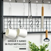HOMCOM Mobile Cucina a 4 Livelli con Griglia e Ganci Portaoggetti, in Acciaio e Truciolato, 84.4x40x170 cm(m-5)