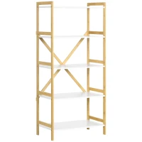 HOMCOM Scaffalatura a 5 Piani in Bamboo e MDF, Mobile Libreria per Soggiorno, Cucina e Camera da Letto, 70x37.5x150 cm(m-1)