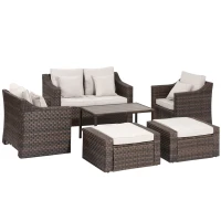 Outsunny Salotto da Esterni in Rattan, Set 6 Pz con Divanetto da Giardino, Poltrone e Tavolino, Marrone(m-1)