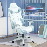 HOMCOM Faux Leather Colour Block Gaming Chair, with 135° Reclining Back - Blue/White(m-10)