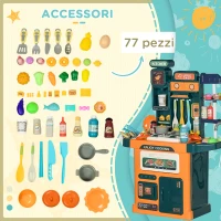 AIYAPLAY Cucina Giocattolo per Bambini 3-6 Anni da 77 Pezzi con Rubinetto, Suoni Realistici e Luci(m-7)